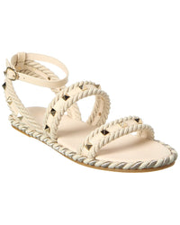 Valentino Rockstud Rope & Leather Sandal White