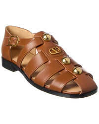 Valentino Vlogo Signature Leather Sandal Brown Multi