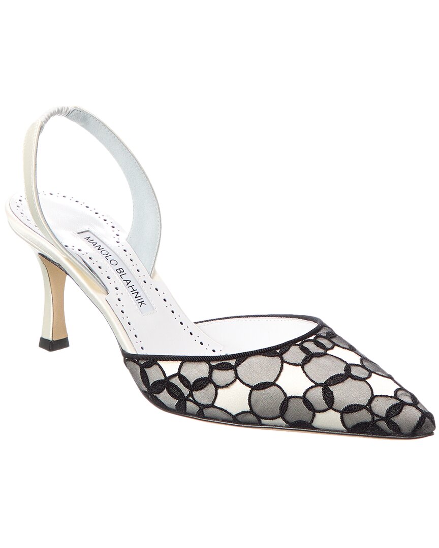 Manolo Blahnik Carolyne 70 Satin Slingback Pump White