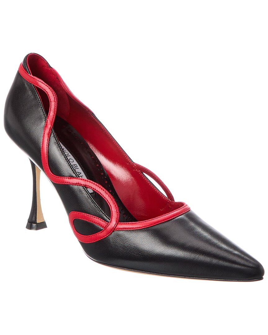 Manolo Blahnik Ansaki 90 Leather Pump Black