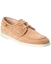 Valentino Braided-Edge Suede Loafer Brown Multi
