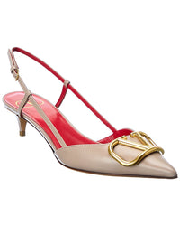 Valentino Vlogo 40 Leather Slingback Pump Beige
