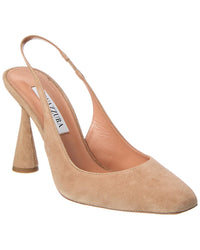 Aquazzura Amore 95 Suede Slingback Pump Beige