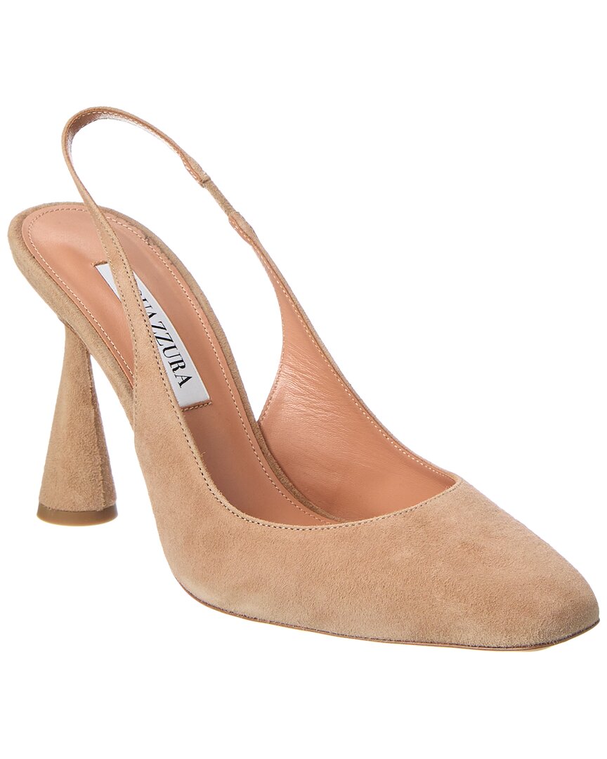 Aquazzura Amore 95 Suede Slingback Pump Beige