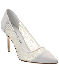 Manolo Blahnik Capcour 90 Canvas & Lace Pump White