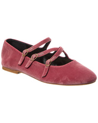 Celine Les Logo Velvet Ballerina Flat Pink