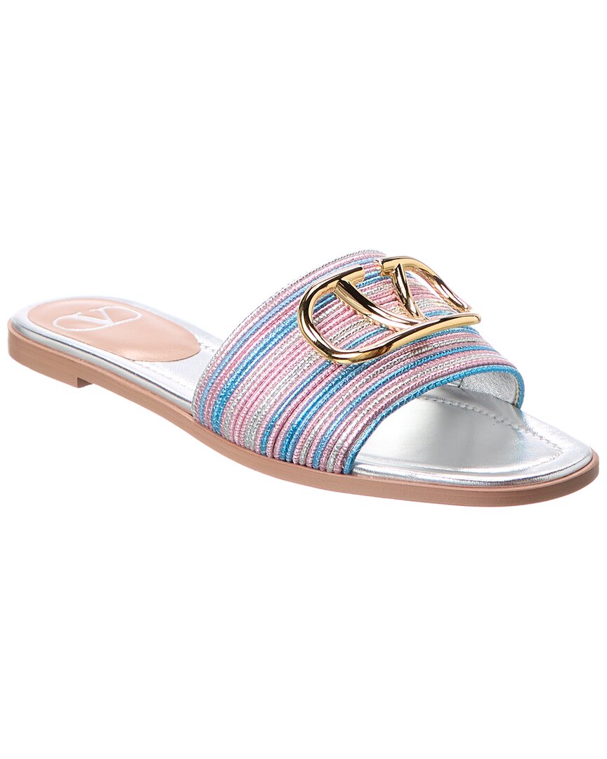 Valentino Vlogo Signature Leather Sandal Silver