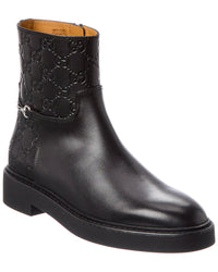 Gucci Slim Horsebit Leather Bootie Black