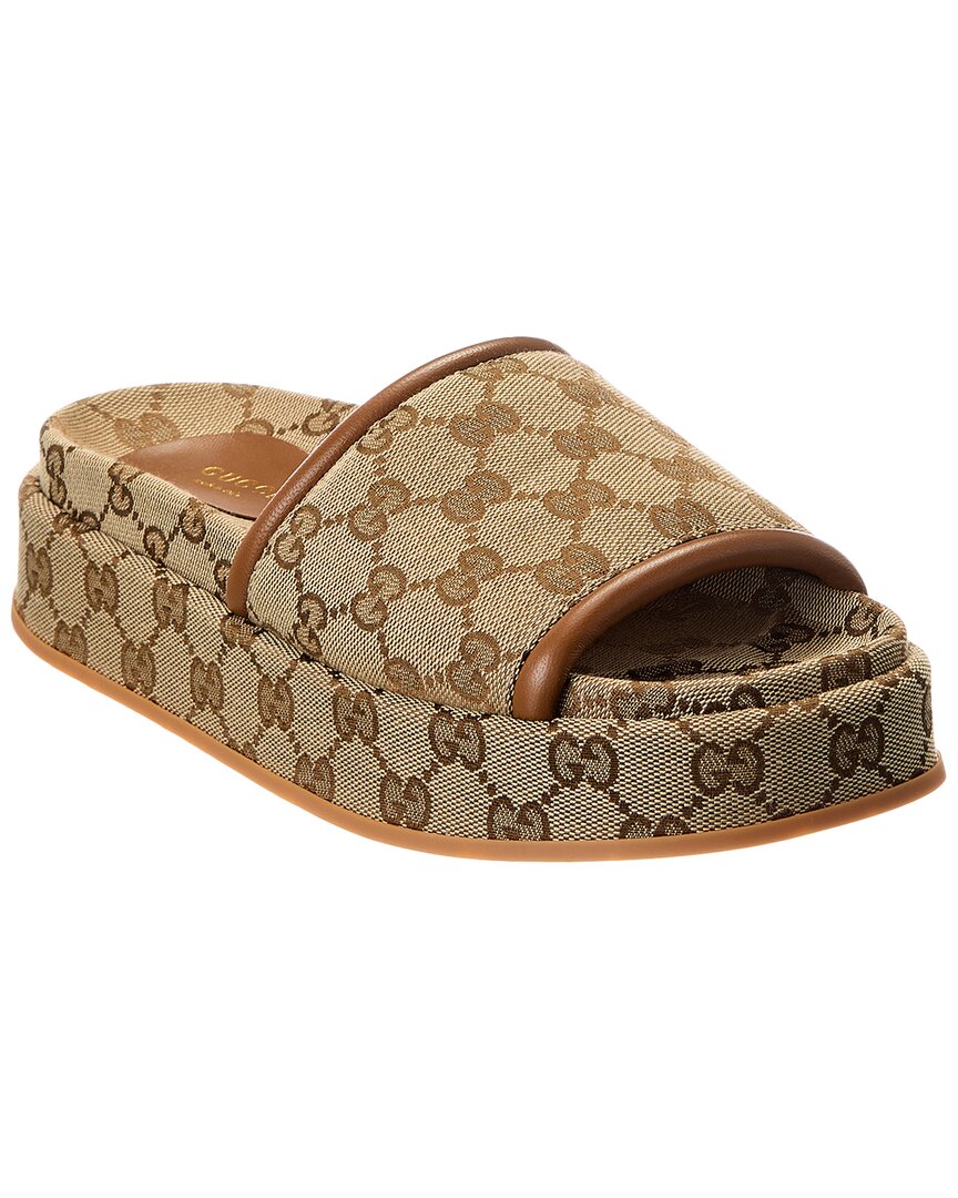 Gucci Gucci Gg Canvas & Leather Platform Slide