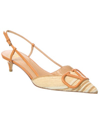 Valentino Valentino Vlogo 40 Raffia & Leather Slingback Pump