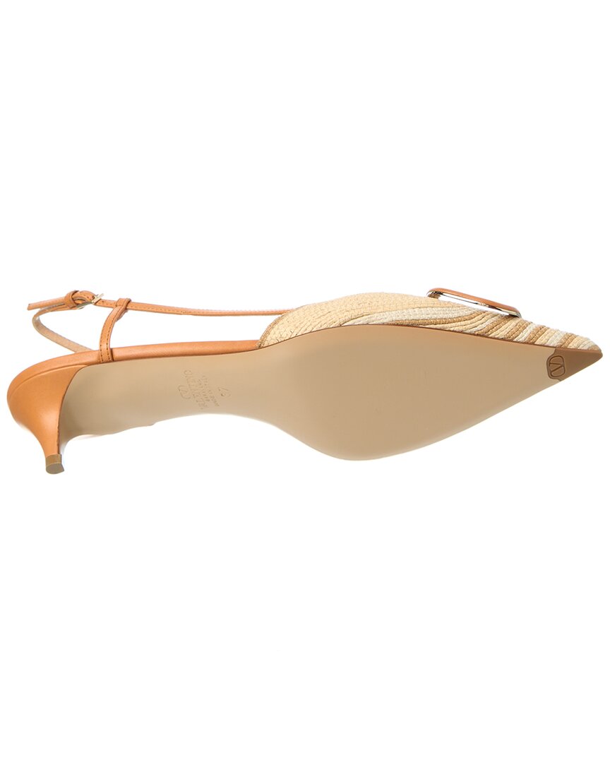 Valentino Valentino Vlogo 40 Raffia & Leather Slingback Pump
