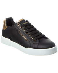 Dolce & Gabbana Portofino Lettering Leather Sneaker Black