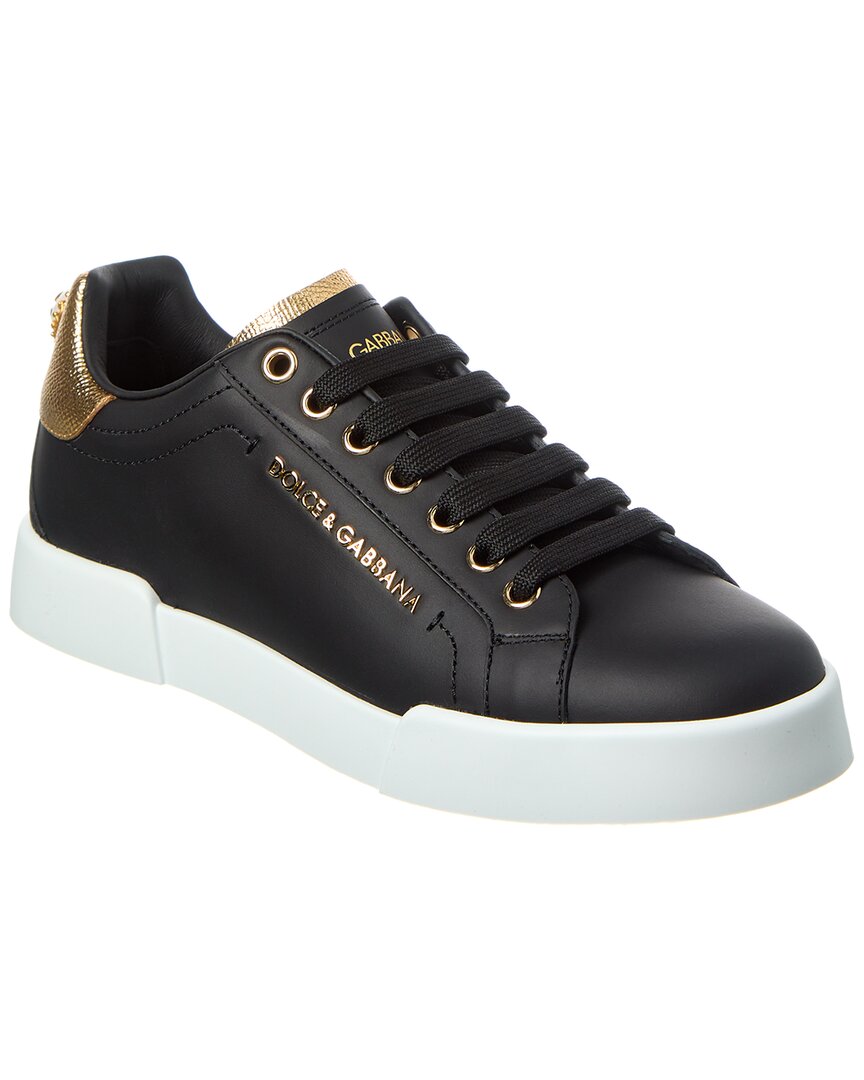 Dolce & Gabbana Portofino Lettering Leather Sneaker Black