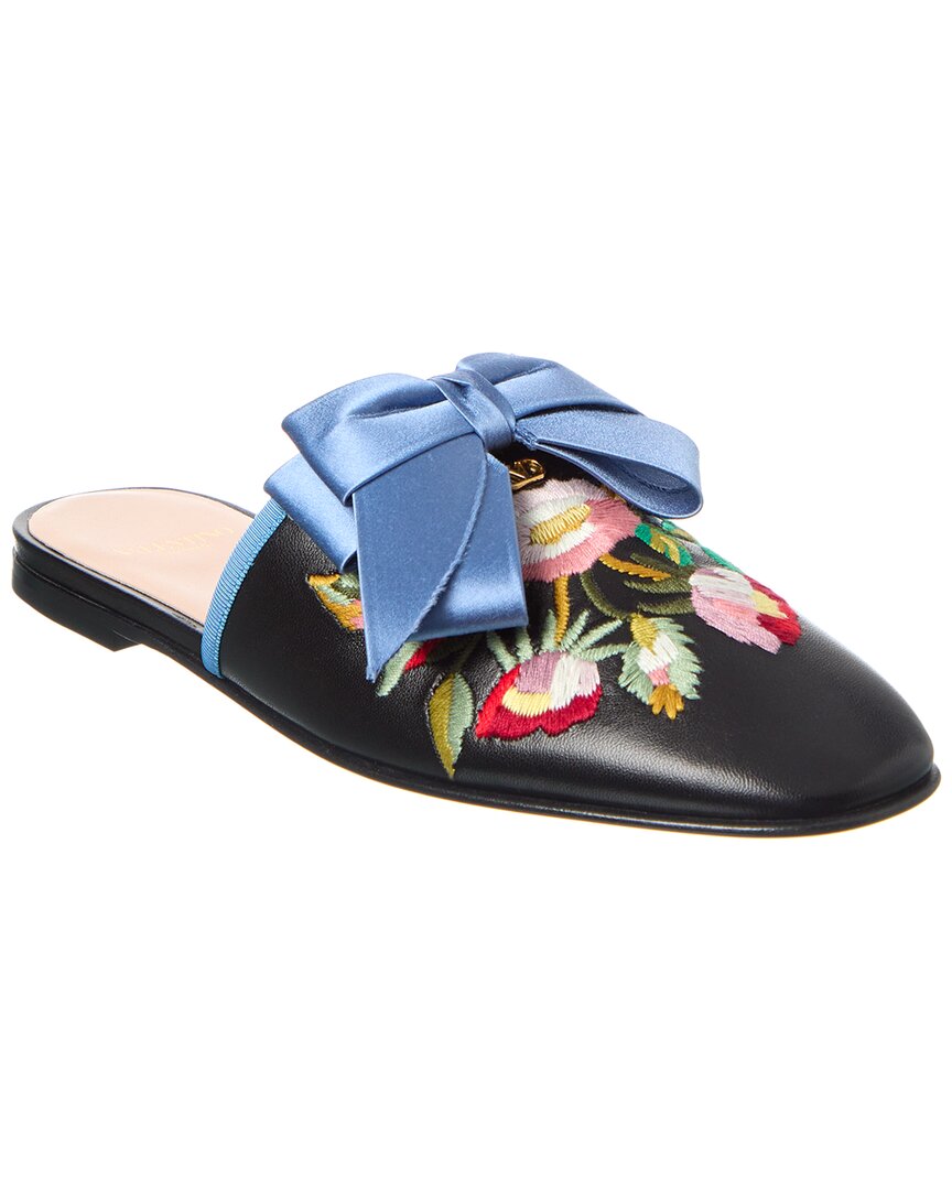 Valentino Floral Embroidered Leather Mule