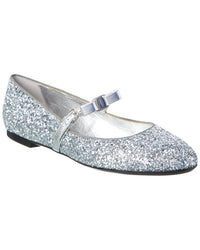 Ferragamo Lizz Glitter & Leather Ballet Flat 5.5 Silver