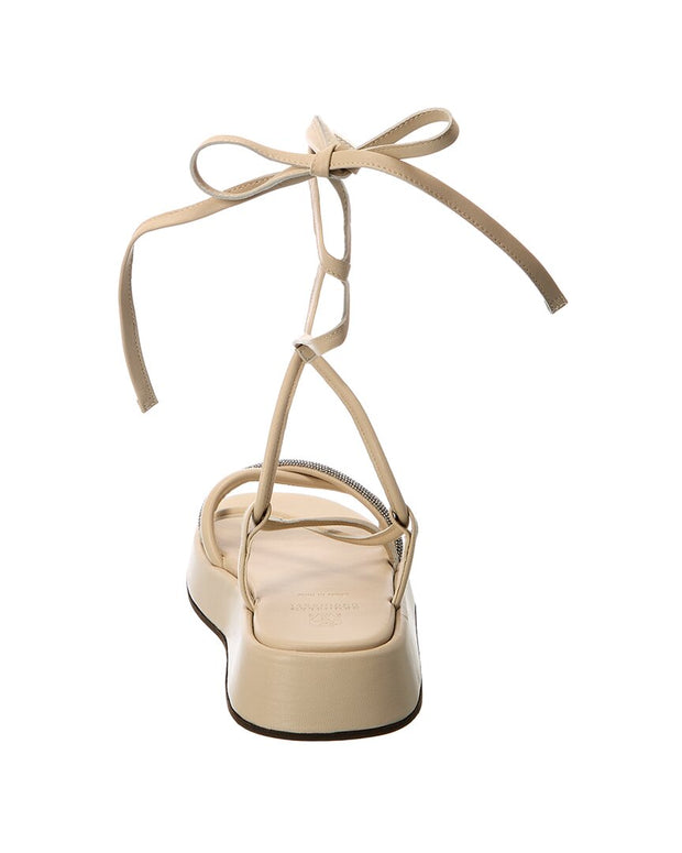 Brunello Cucinelli Ankle Wrap Leather Platform Sandal