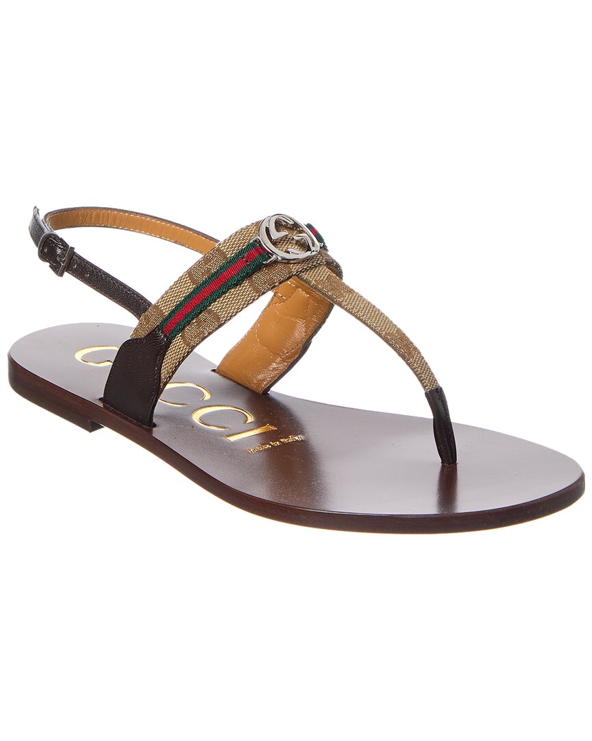 Gucci Web Interlocking G Gg Canvas & Leather Sandal Black
