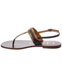 Gucci Web Interlocking G Gg Canvas & Leather Sandal
