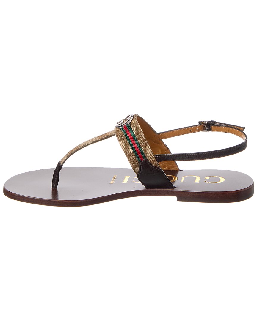 Gucci Web Interlocking G Gg Canvas & Leather Sandal