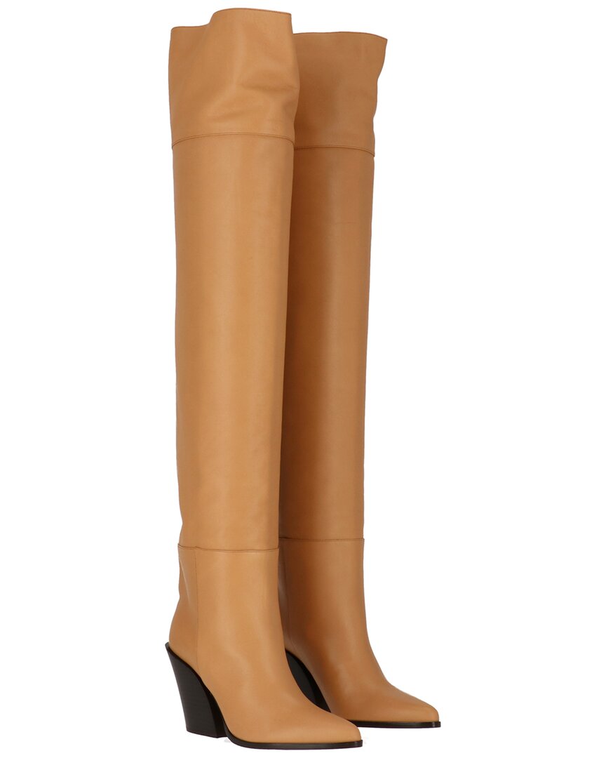 Jimmy Choo Maceo 85 Leather Over-The-Knee Boot 36 Brown Multi