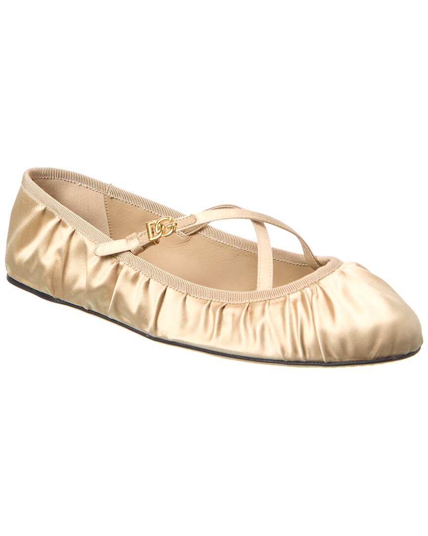 Dolce & Gabbana Logo Satin Flat Gold