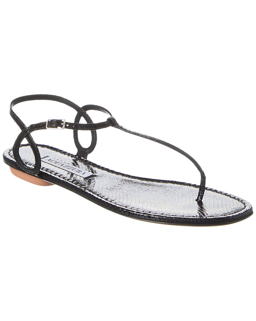 Aquazzura Almost Bare Snake-Embossed Leather Sandal Black 35