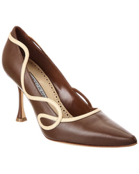 Manolo Blahnik Ansaki 90 Leather Pump Brown Multi