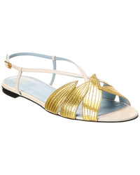 Valentino Foliefoliage Leather Sandal Gold