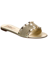 Valentino Rockstud Woven & Leather Sandal 37 Gold