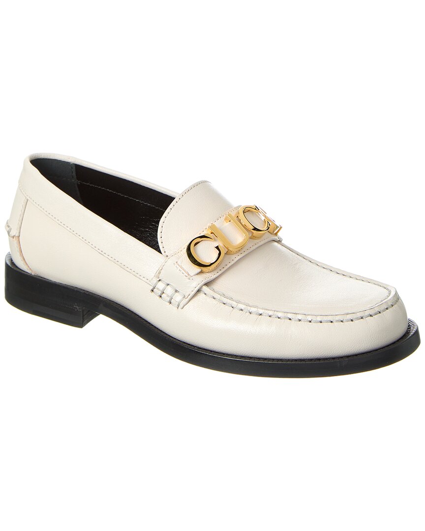 Gucci Logo Leather Loafer 36 White