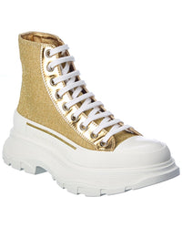 Alexander Mcqueen Tread Slick Glitter & Leather Boot Gold
