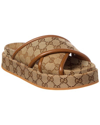 Gucci Gucci Gg Canvas & Leather Platform Sandal
