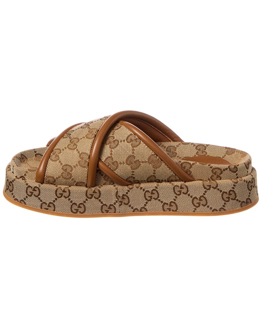 Gucci Gucci Gg Canvas & Leather Platform Sandal