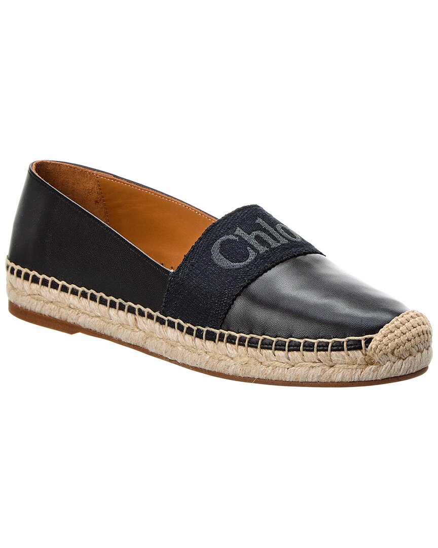 Chloé Piia Flat Leather Espadrille 36 Black
