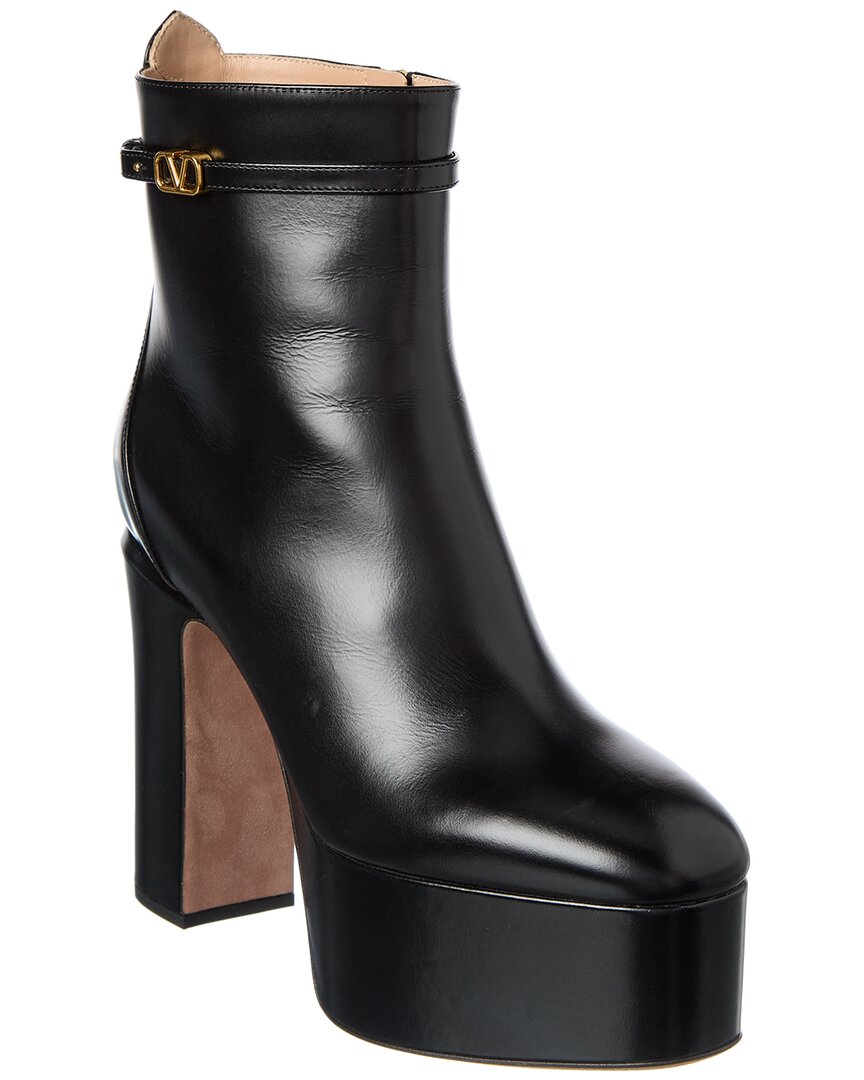 Valentino Tan-Go 155 Leather Platform Bootie Black