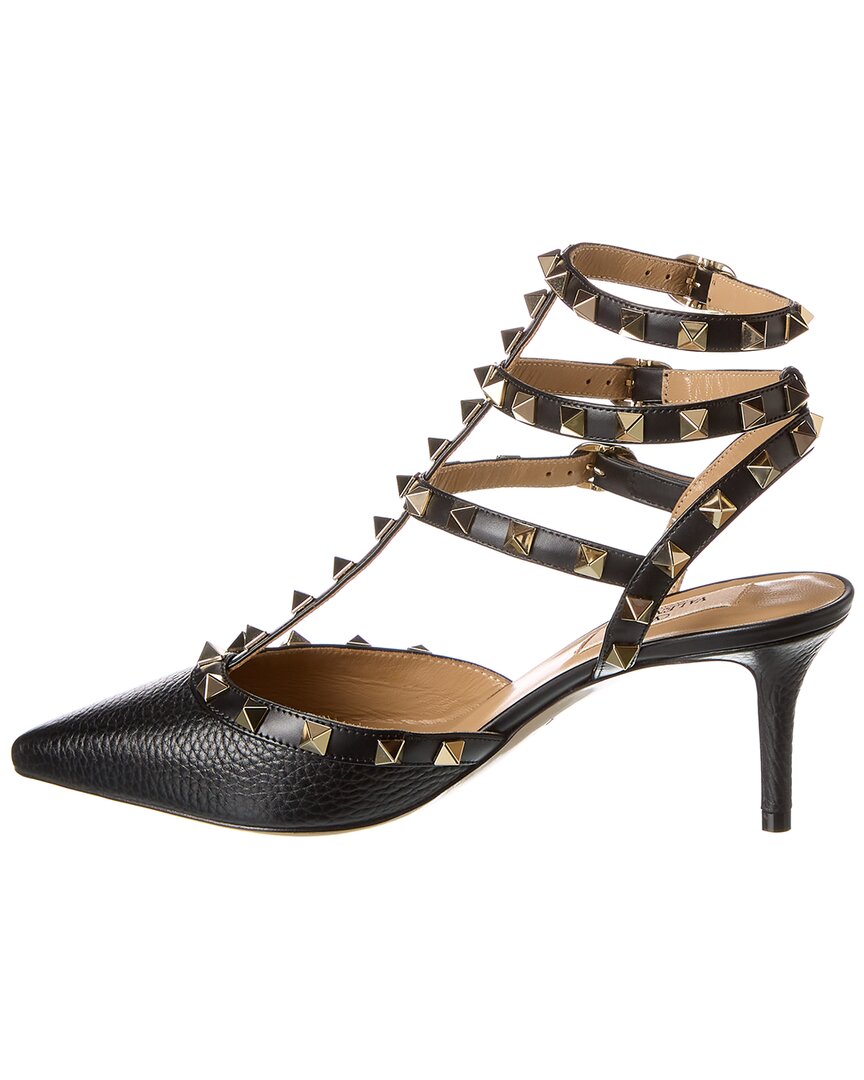 Valentino Rockstud Caged 65 Grainy Leather Ankle Strap Pump