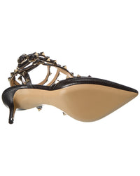 Valentino Rockstud Caged 65 Grainy Leather Ankle Strap Pump