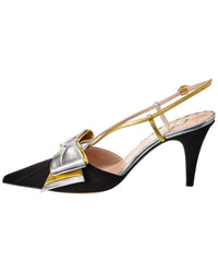 Valentino Bowow 85 Grosgrain & Leather Slingback Pump