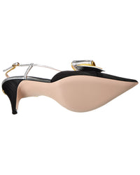 Valentino Bowow 85 Grosgrain & Leather Slingback Pump