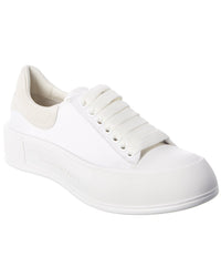 Alexander Mcqueen Deck Plimsoll Canvas & Suede Sneaker 40 White