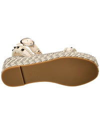 Valentino Rockstud 45 Rope & Leather Wedge Sandal