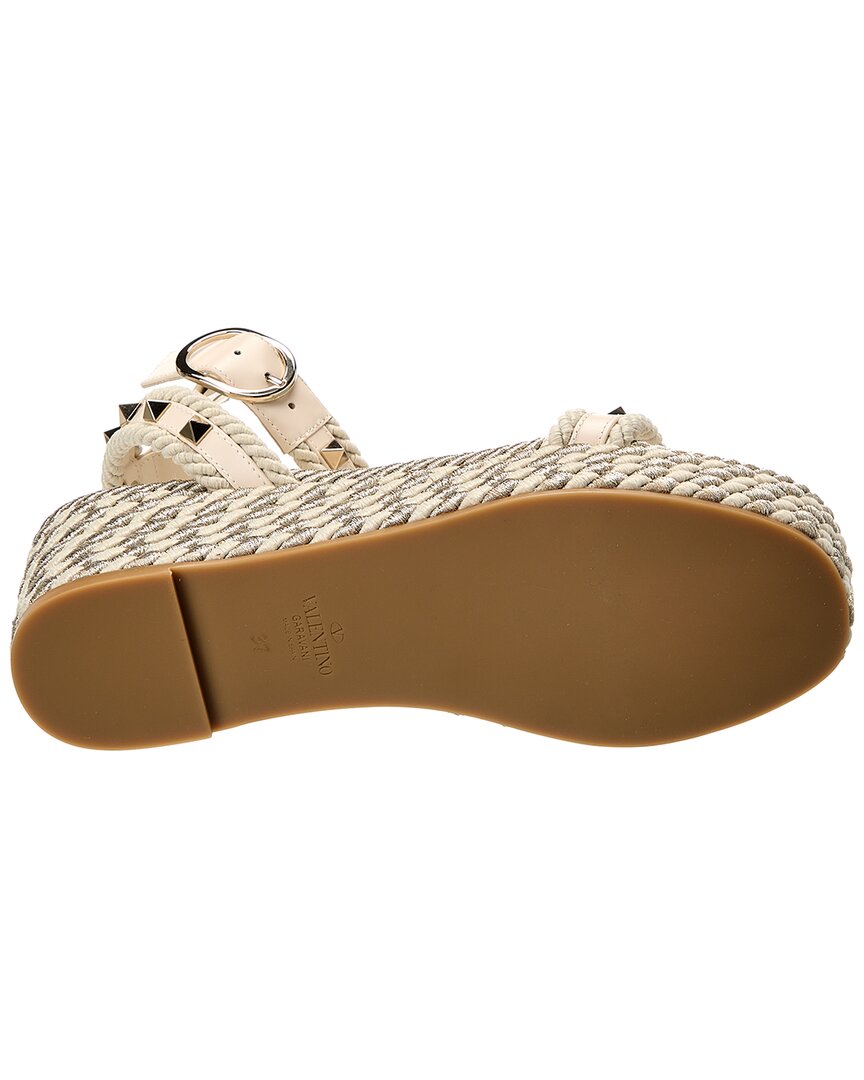 Valentino Rockstud 45 Rope & Leather Wedge Sandal