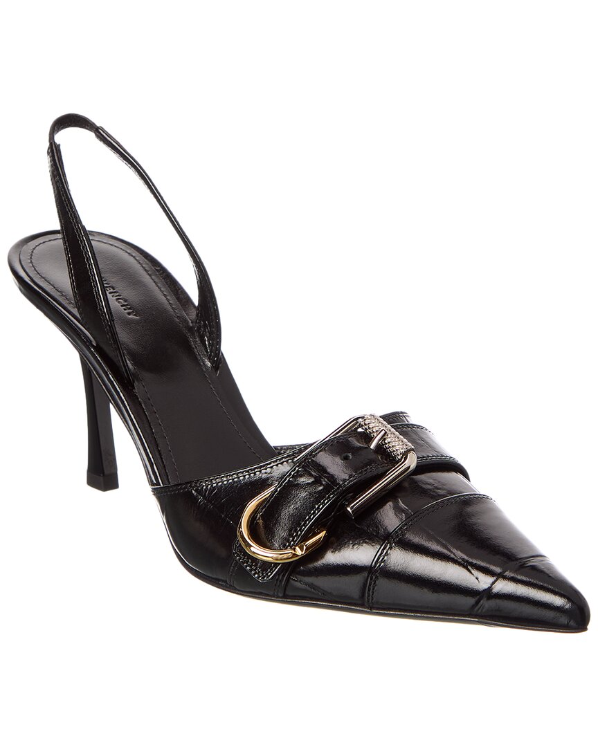Givenchy Voyou Croc-Embossed Slingback Pump, 38, Black