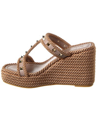 Valentino Rockstud 90 Leather & Rope Wedge Sandal