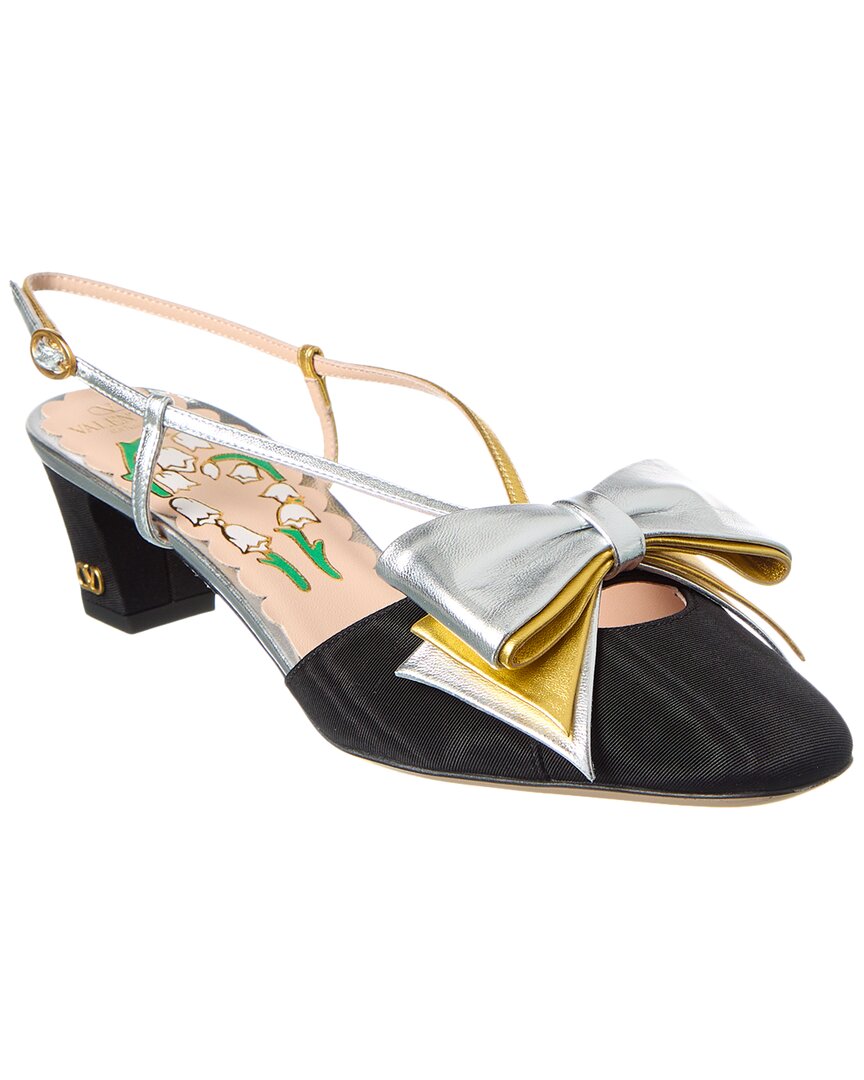 Valentino Bowow 45 Grosgrain & Leather Slingback Pump
