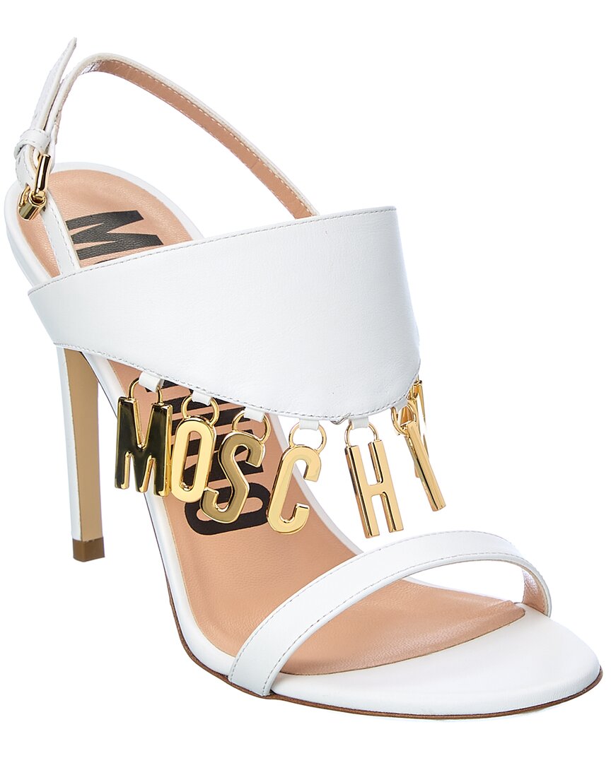 Moschino Logo Lettering Leather Sandal 36 White
