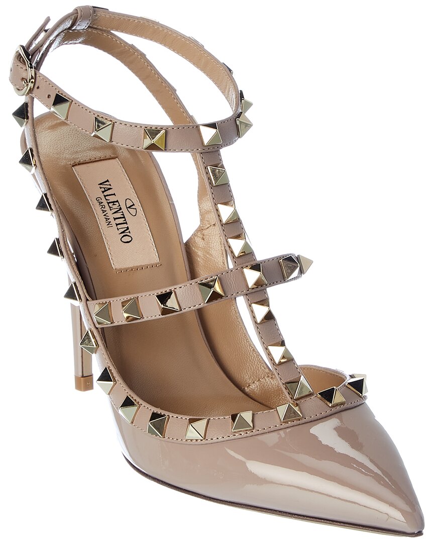 Valentino Rockstud Caged 100 Patent Pump Beige