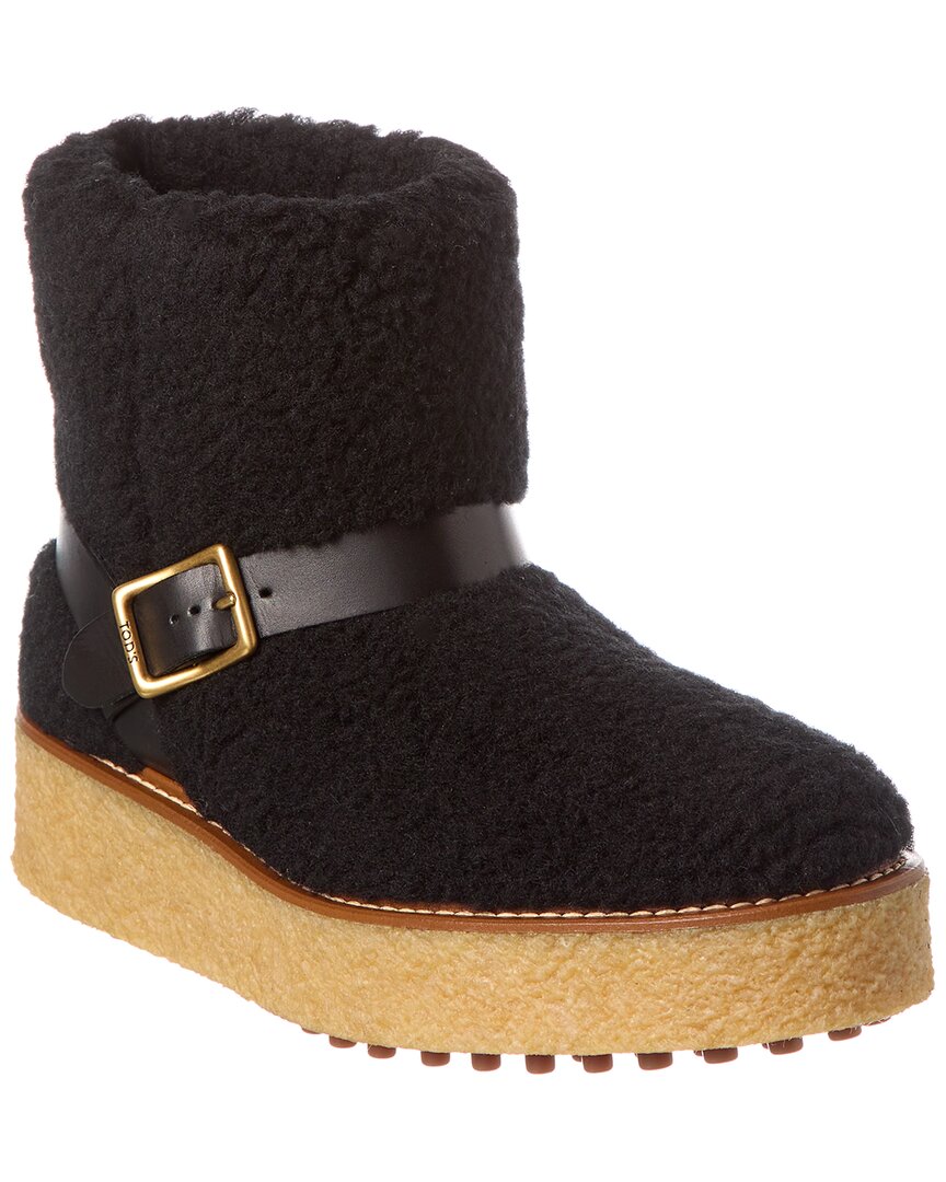 Tods Shearling & Leather Platform Boot
