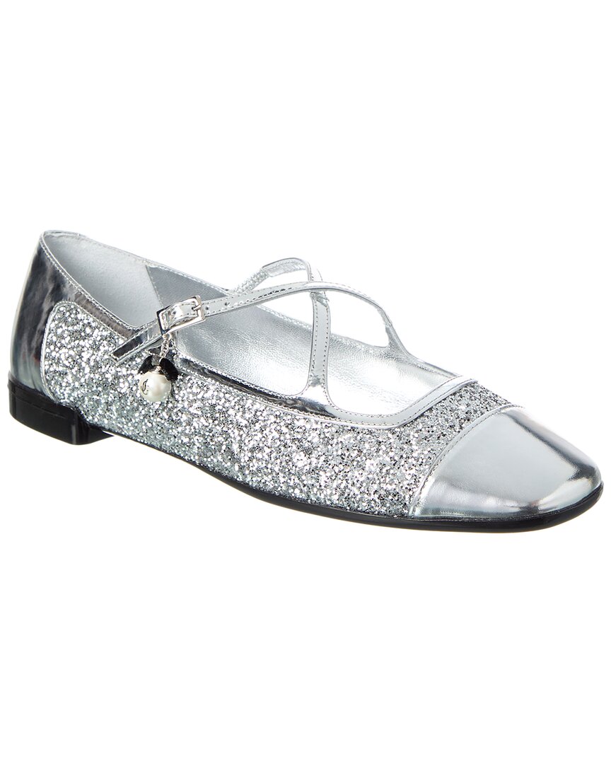 Jimmy Choo Eleri Glitter & Leather Ballerina Flat