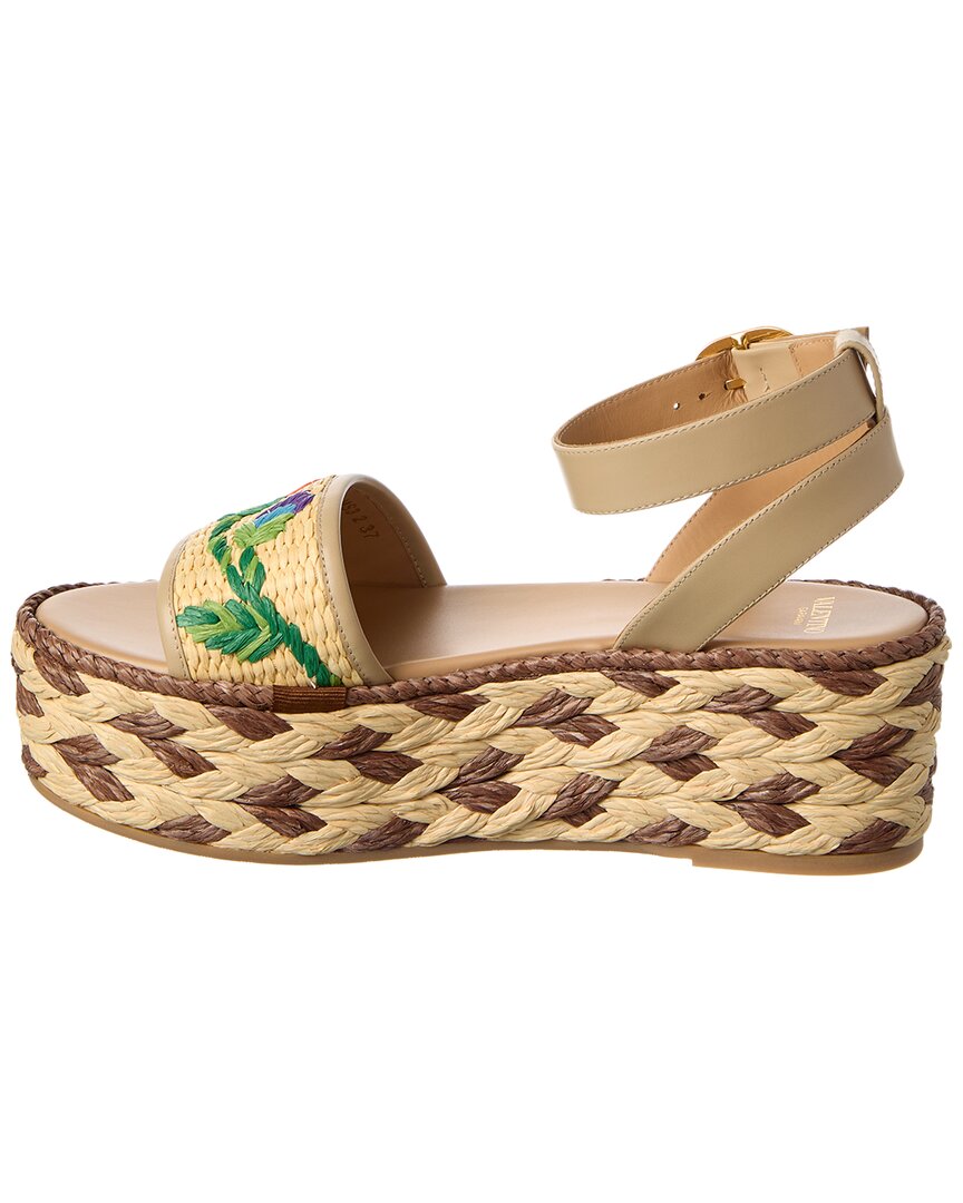 Valentino Straw & Leather 50 Platform Sandal